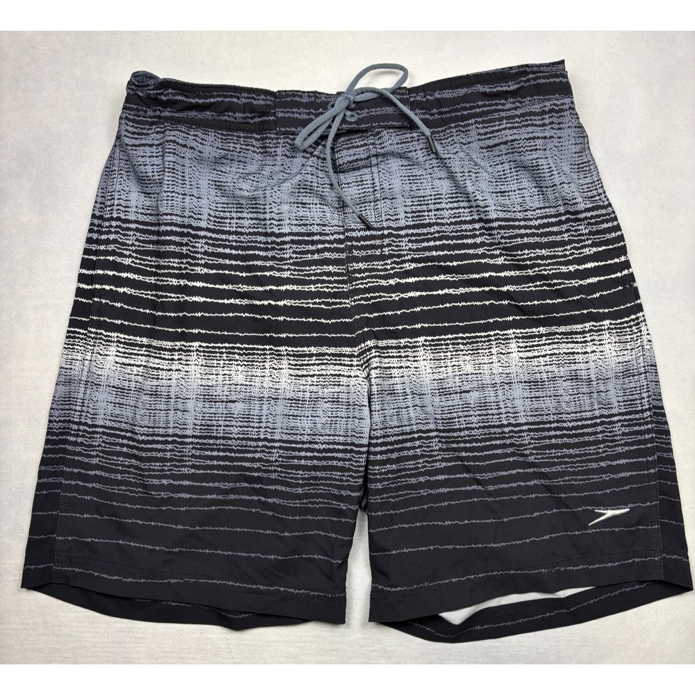 Speedo Swim Trunks Mens Large Grey Black Gradient Stretch Mesh L 7784160 L